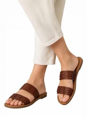 Universal Thread Addie Two Band Flat Slide Sandal Brown Size 7.5